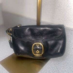 Coach Vintage Bleeker Black Leather Tattersall Wristlet EUC